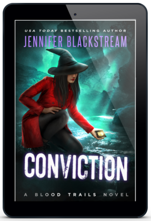 Conviction, book nine in Jennifer Blackstream's Blood Trails series, featured on an ereader.
