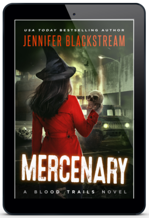 Mercenary, book five in Jennifer Blackstream's Blood Trails series, featured on an ereader.