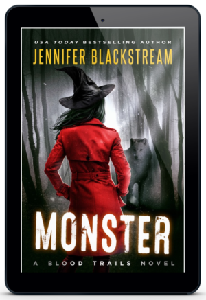 Monster, book two in Jennifer Blackstream's Blood Trails series, featured on an ereader.