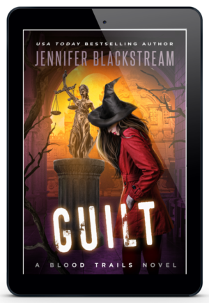 Guilt, book fifteen in Jennifer Blackstream's Blood Trails series, featured on an ereader.